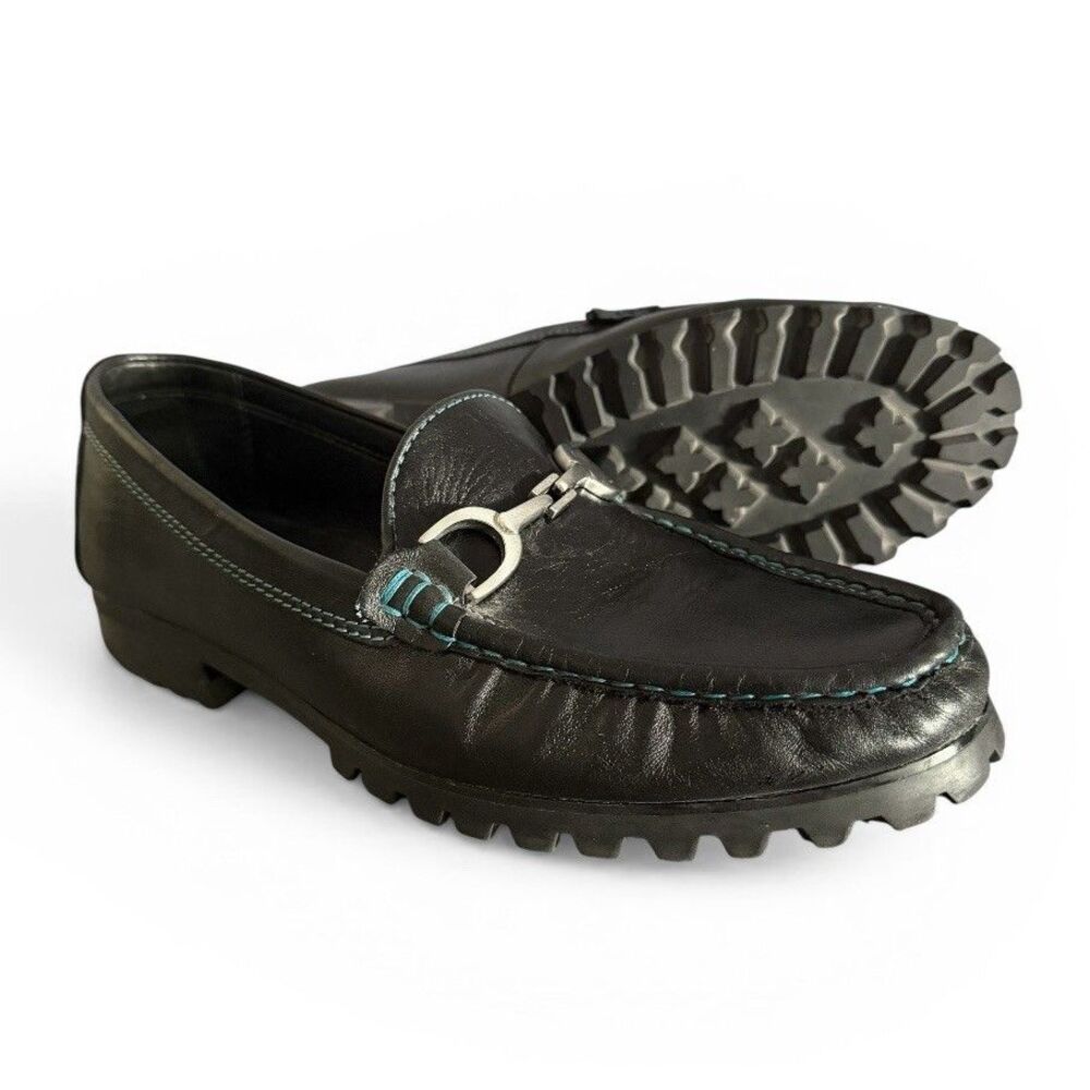 Donald Pliner Tyros Horsebit Loafers Mens Size 7.5 M Lug-Sole Black Leather